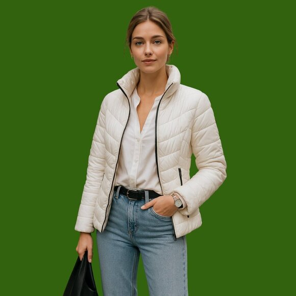 GUESS White Down & Feather Puffer Jacket – Size L (Lightweight Warm Winter Coat) - Picture 2 of 11